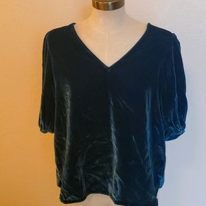 Loft Forest Green Velvet Puff Sleeve Top